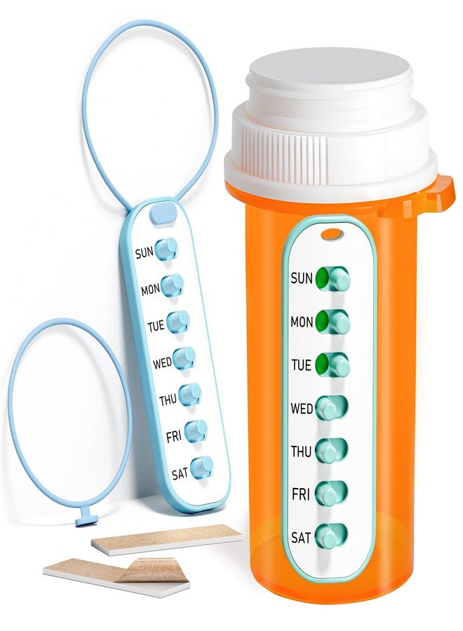 Odaro 2 Pack Pill Reminder, Lanyad or Sticker Pill Tracker, Work with Most Bottles, Reusable Medication Tracker Replacement of Vitamin Weekly (7 Day) Medicine Organizer - Image 1